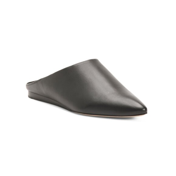 VINCE Black Leather Cay Slip On Mules